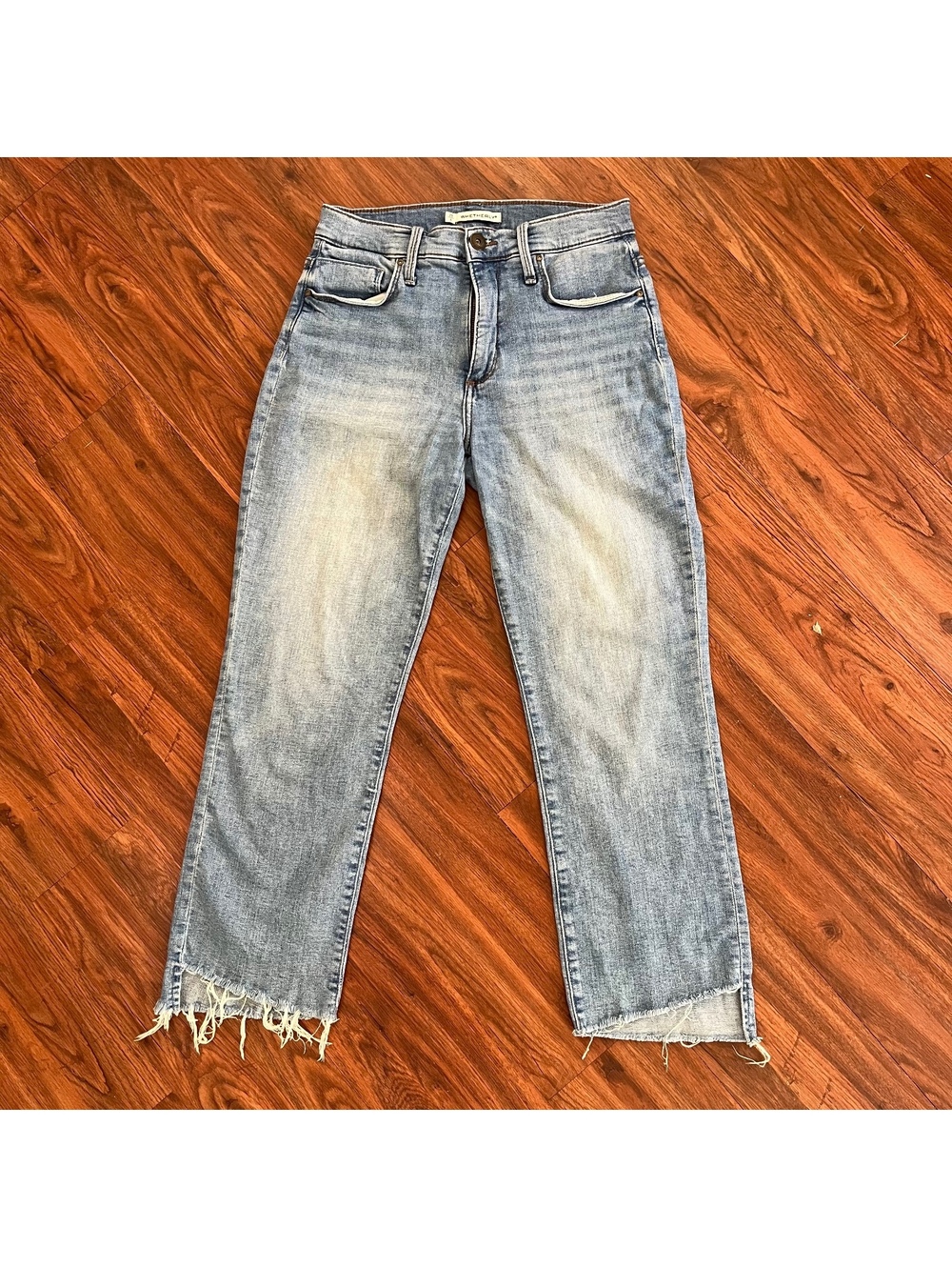 Whetherly Light Wash Distressed Raw Hem Denim Jeans Size 28/6